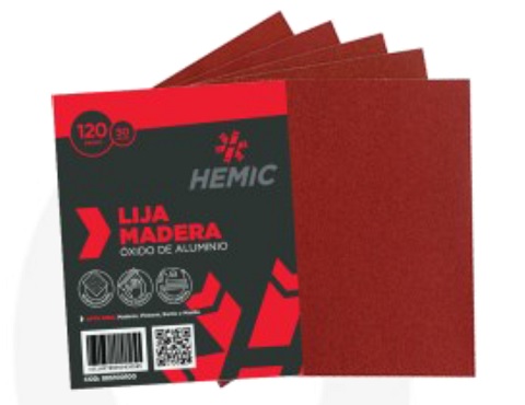 PLIEGO DE LIJA PARA MADERA G100 230X280MM HEMIC