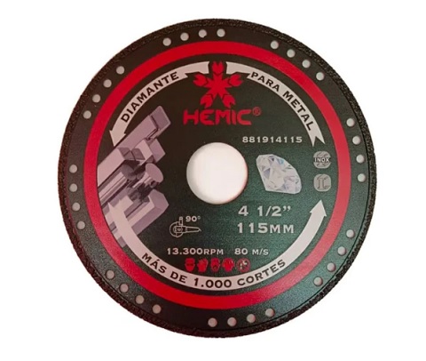 DISCO DIAMANTADO CORTE DE METAL 13300 RPM – 1.000 CORTES HEMIC